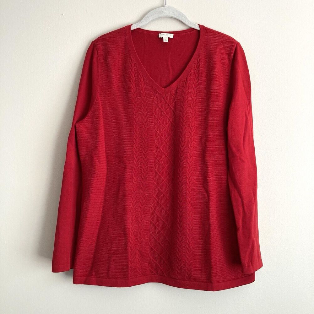 Talbots Red V Neck Pullover Cotton Knit Sweater Size Large Pullover Long Sleeve